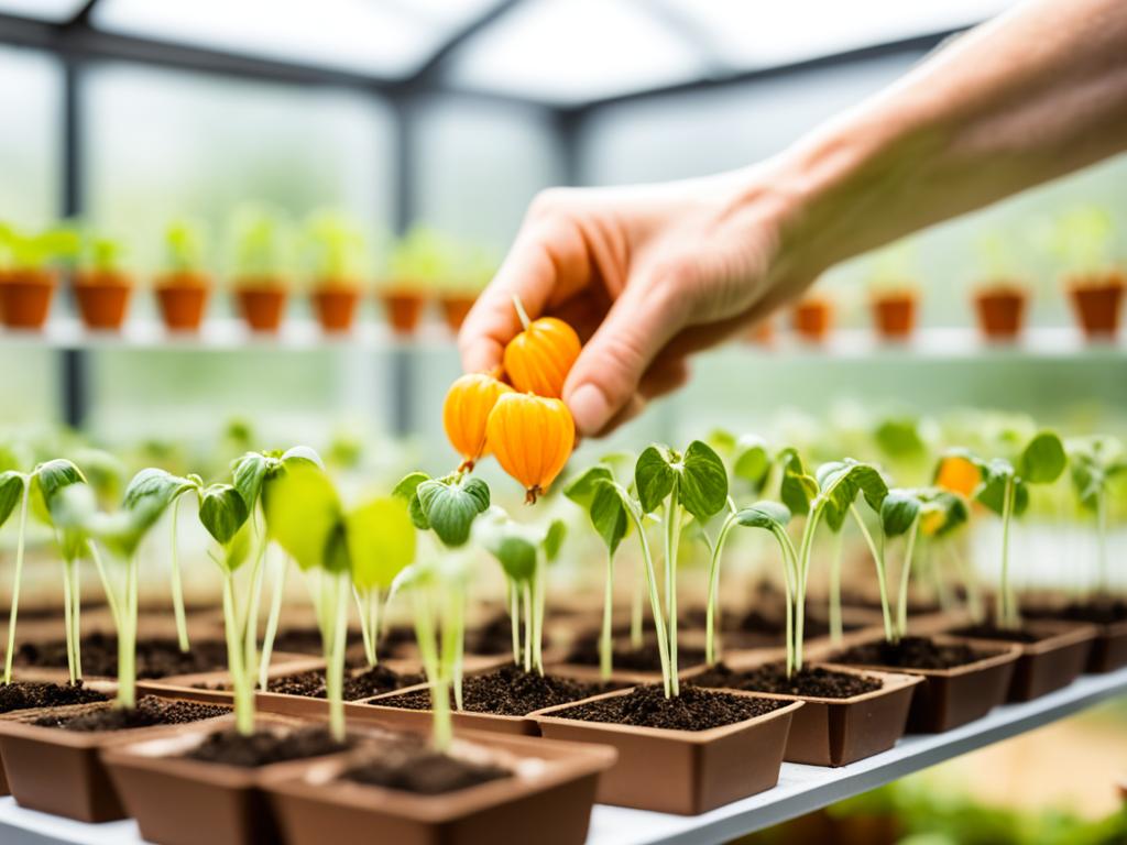 Aussaat von Physalis im Gewächshaus