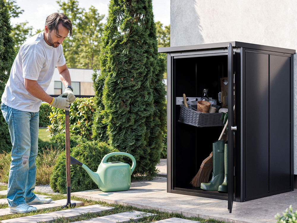 Geräteschrank 84 x 84 x 131 cm – Stilvoller Geräteschrank für den Garten: Der perfekte Gartenschrank und Auflagenschrank. Hochwertiger Stahlschrank im eleganten Design für eine moderne und praktische Aufbewahrungslösung.