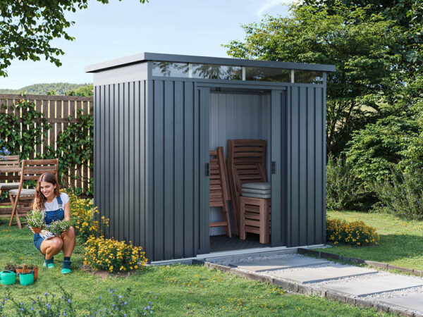 Metallgerätehaus 200 x 110 cm, Türhöhe: 175 cm, stabil, wetterfest, hochwertiges Metall-Gartenhaus für die sichere Aufbewahrung von Gartengeräten, Fahrrädern & mehr. Robuster Geräteschuppen mit langlebiger Stahlkonstruktion!