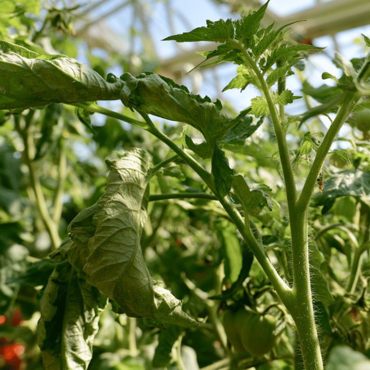 Tomatenblätter rollen sich ein - Titelbild