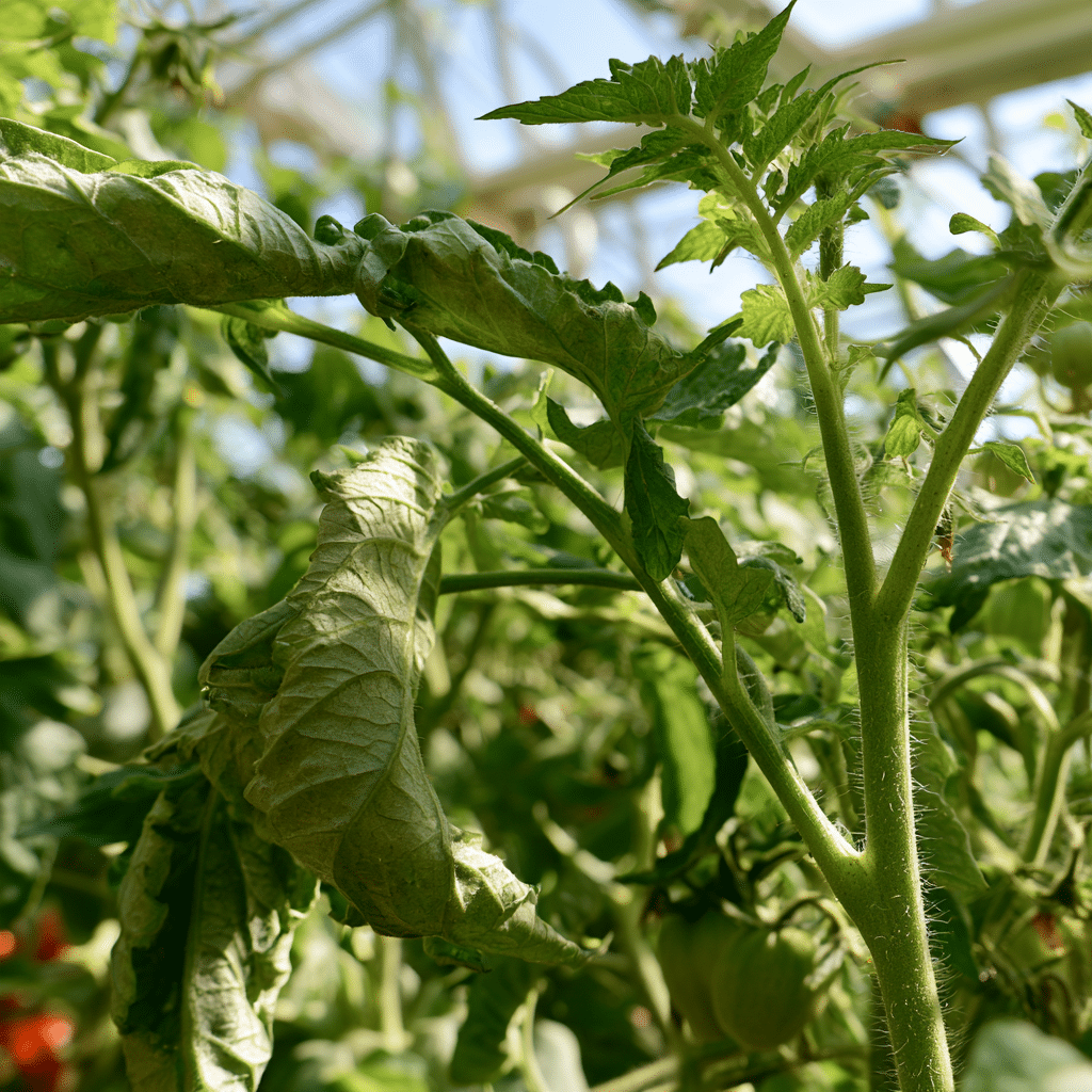 Tomatenblätter rollen sich ein - Titelbild